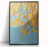 Large abstract wall art depicting autumnal trees in warm orange tones on a black framed acrylic.