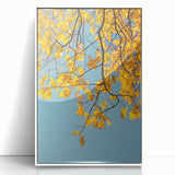 Art deco poster featuring a stylized autumn tree, with warm orange and brown tones on a white acrylic framed canvas.