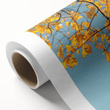 Art Deco poster featuring autumnal forest in warm orange and brown tones on rolled canvas, suitable for nursery wall art.