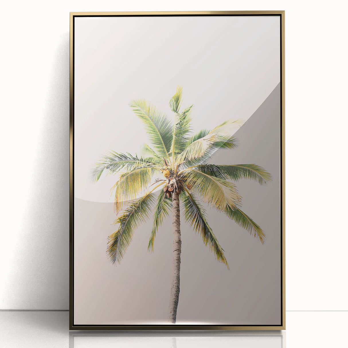 Mid-century modernist summer scene in vibrant green and yellow hues on a framed acrylic, ideal for nursery wall decor.