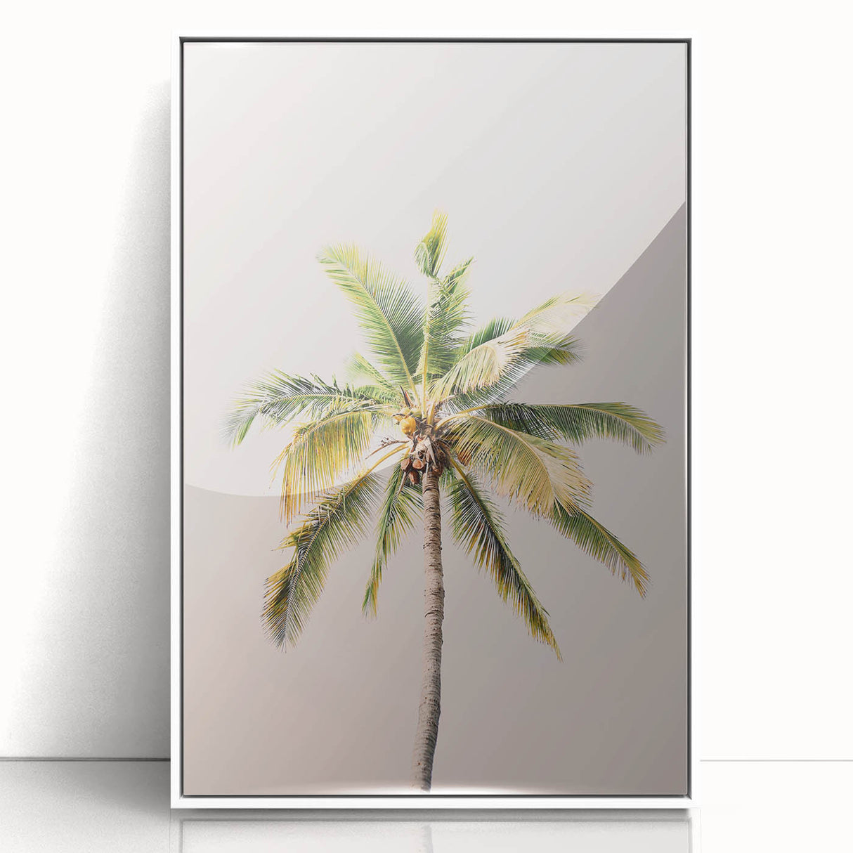 Art deco poster depicting a summer scene in pastel shades, framed in white acrylic, ideal for nursery wall art.