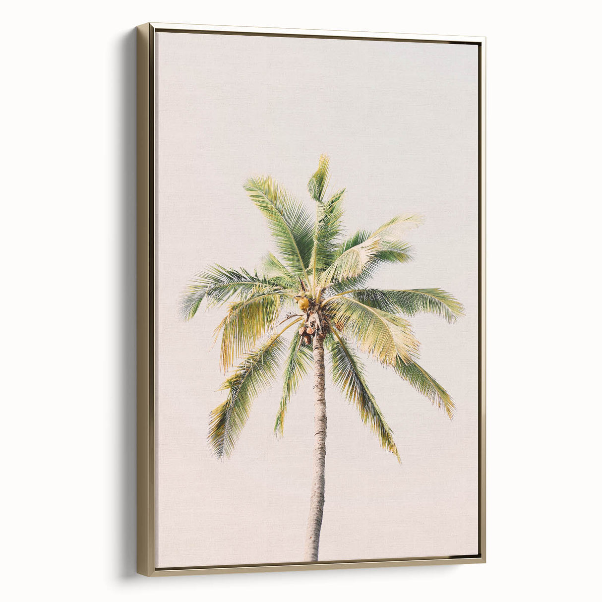 Framed canvas depicting a vintage-style landscape with lush greenery and golden hues, ideal for bedroom wall decor.