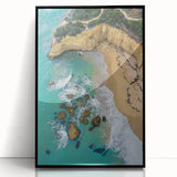Framed acrylic artwork depicting dramatic cliffs and landscapes, showcasing vibrant colors and intricate details, perfect for modern home decor.