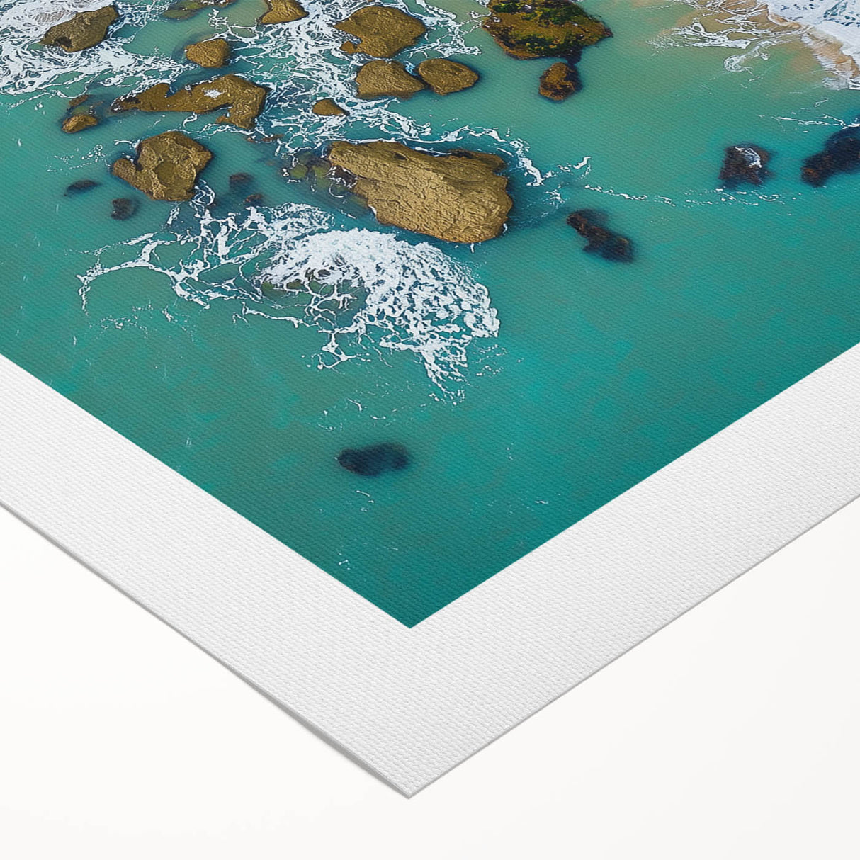 Vibrant rolled canvas artwork depicting dramatic cliffs and lush landscapes, showcasing rich colors and intricate details, ideal for nature-inspired home decor.