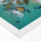 Vibrant rolled canvas artwork depicting dramatic cliffs and lush landscapes, showcasing rich colors and intricate details, ideal for nature-inspired home decor.