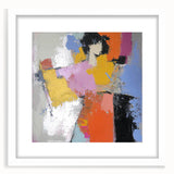 Abstract figurative art frame with a white mat, showcasing a vibrant, colorful design. Ideal for modern home decor, accentuating any living space with its artistic flair.