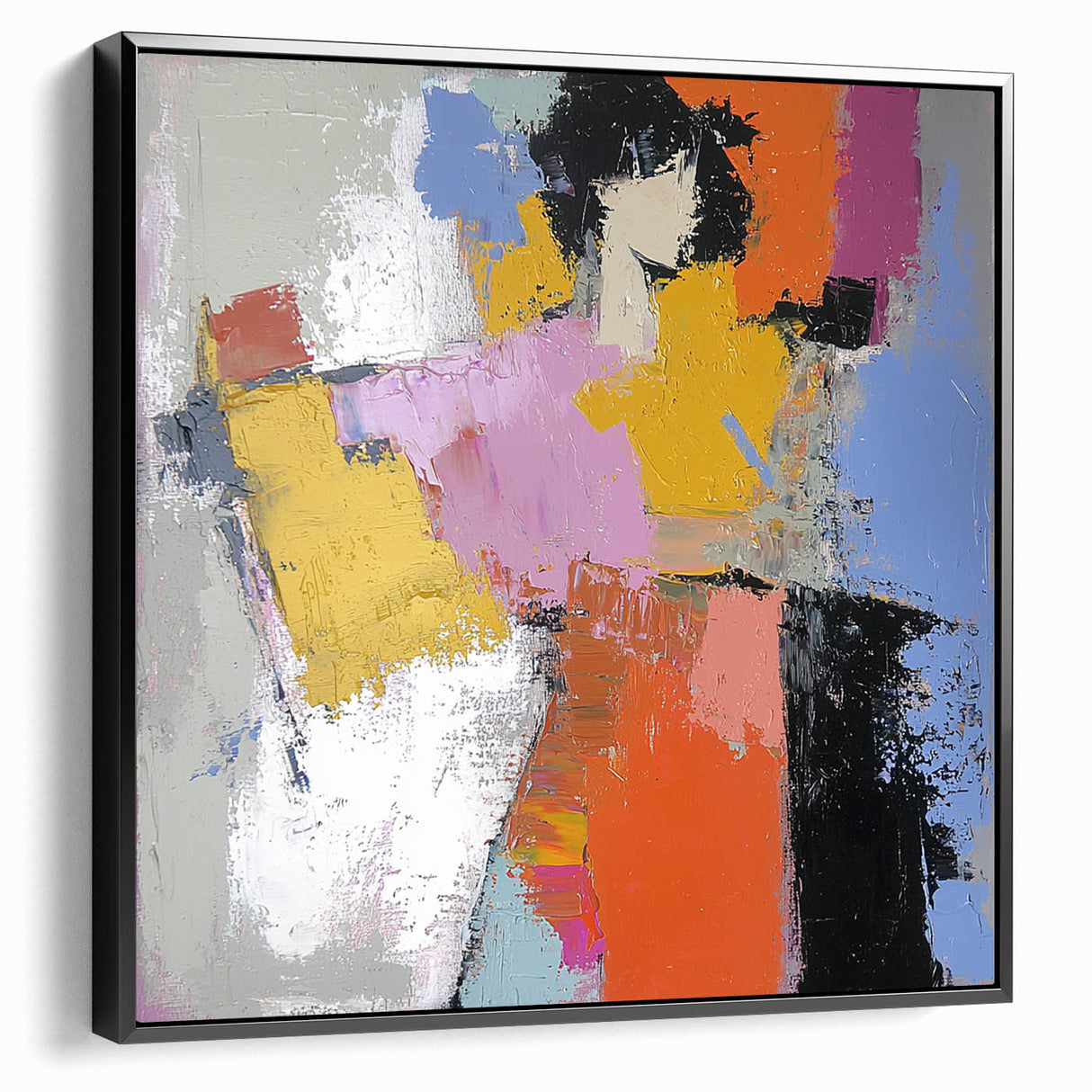 Abstract figurative framed canvas artwork showcasing a striking black design with intricate details. Perfect for modern home decor, enhancing living spaces with elegance.