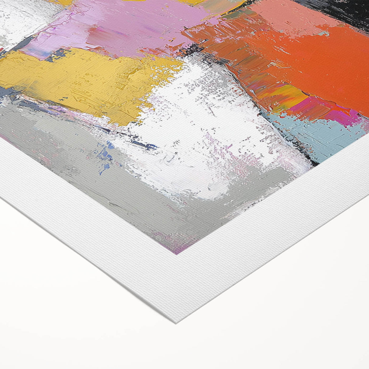 Abstract figurative art on rolled canvas showcasing vibrant colors and dynamic shapes, ideal for modern decor, packaged securely in a protective tube.