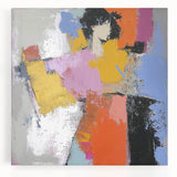 Abstract figurative stretched canvas artwork showcasing vibrant colors and dynamic shapes, ideal for modern home decor. Perfect for adding a contemporary touch to living spaces.