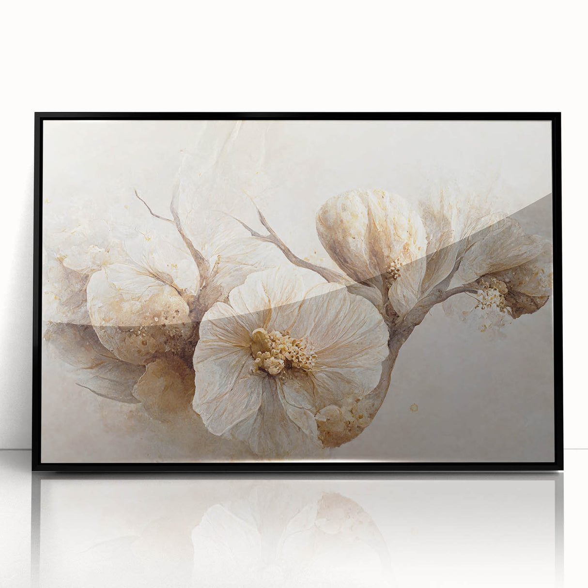 Framed abstract floral wall art in black acrylic, showcasing vibrant colors and intricate designs, ideal for modern home decor and artistic expression.
