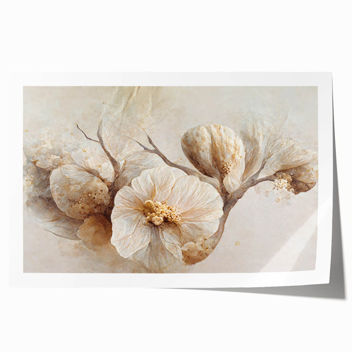 Abstract floral wall art print showcasing vibrant colors and intricate designs, rolled and ready for display, ideal for modern home decor.