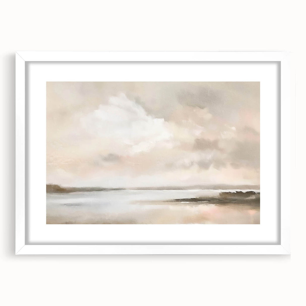 Abstract landscape wall art framed in white with a mat, showcasing vibrant colors and textured design, ideal for modern home decor and artistic spaces.
