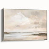 Framed abstract landscape wall art in silver, showcasing vibrant colors and dynamic shapes, designed to enhance contemporary home decor aesthetics. The artwork is displayed at a side view angle, highlighting its sleek frame and artistic depth.