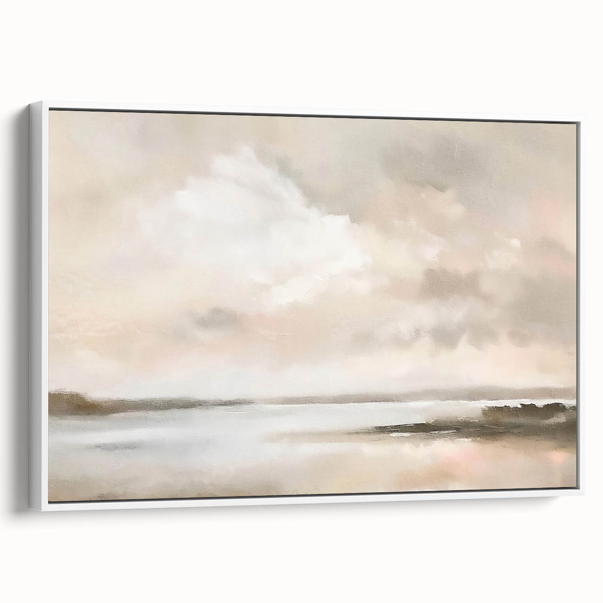 Framed abstract landscape wall art featuring vibrant colors and intricate textures, displayed from a white side view, perfect for modern home decor.