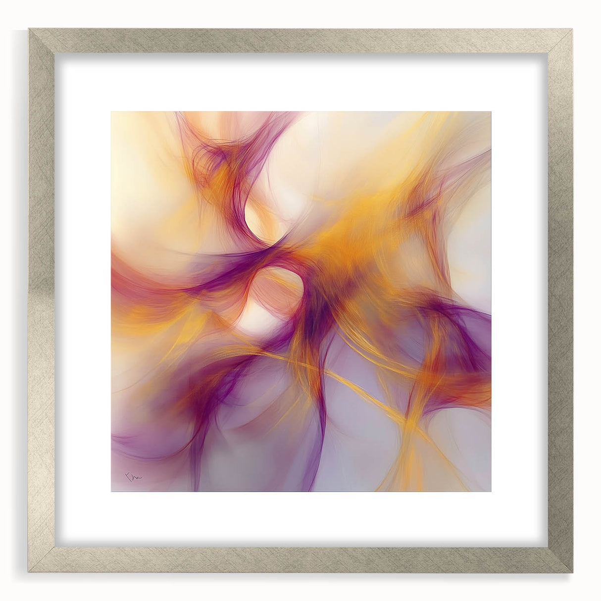 Minimalist Abstract Wall Art – Plum and Gold Flow on Soft Lavender