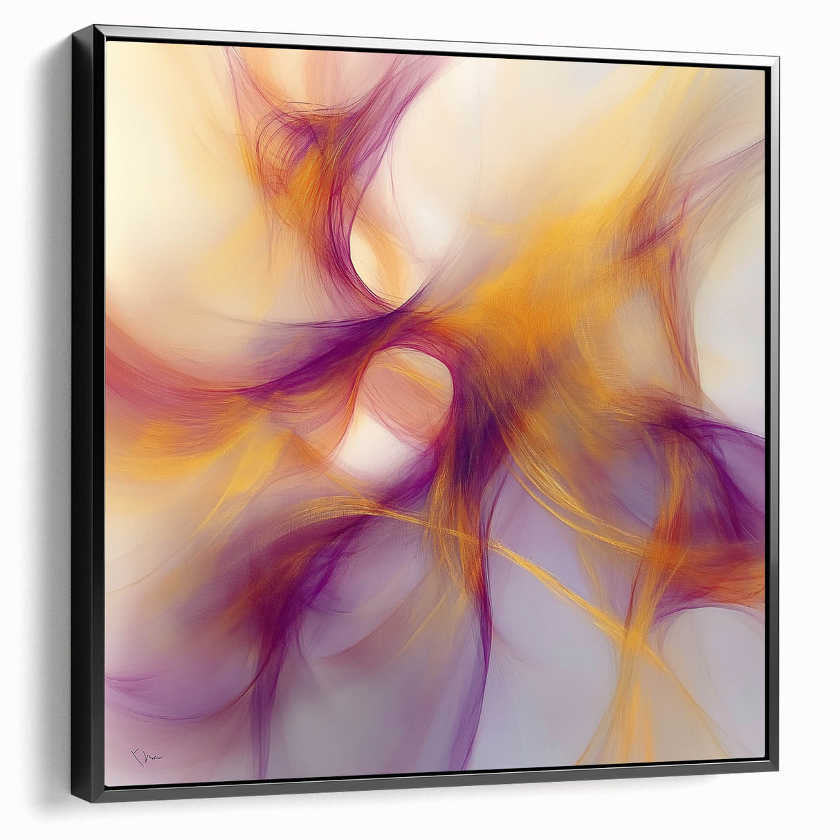 Minimalist Abstract Wall Art – Plum and Gold Flow on Soft Lavender