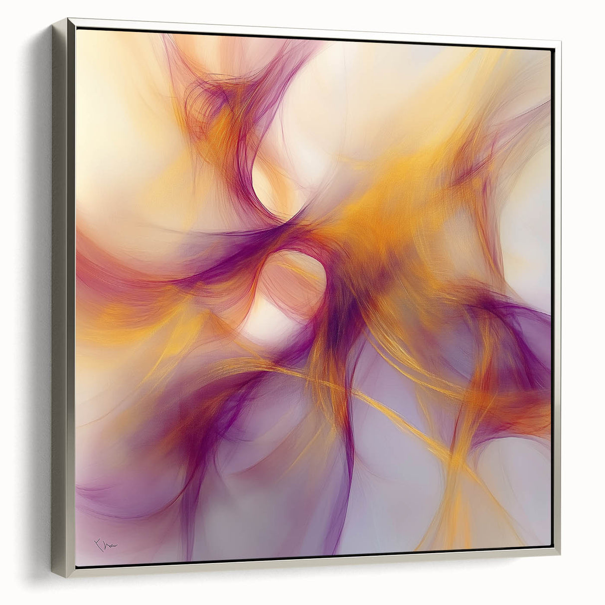 Minimalist Abstract Wall Art – Plum and Gold Flow on Soft Lavender