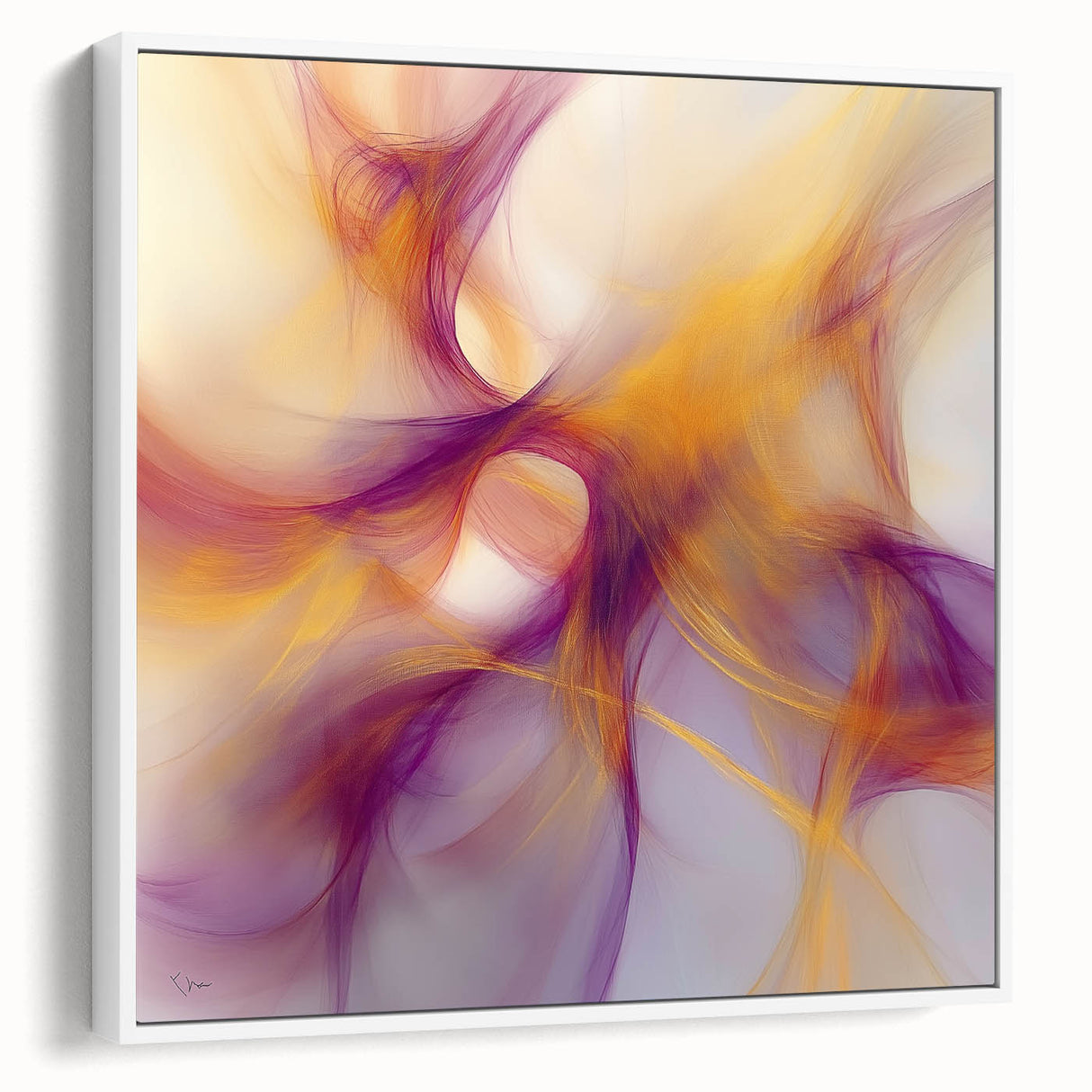 Minimalist Abstract Wall Art – Plum and Gold Flow on Soft Lavender
