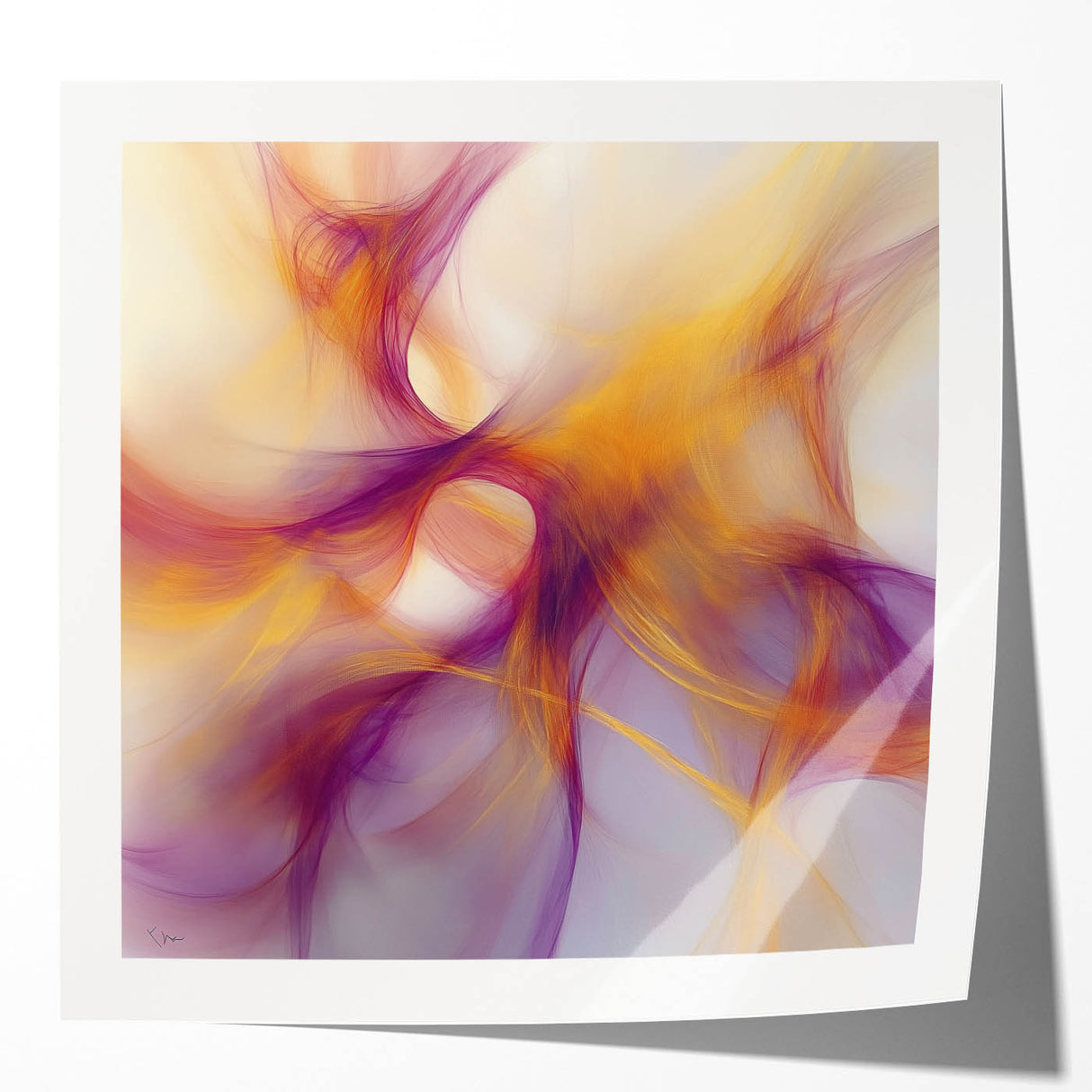 Minimalist Abstract Wall Art – Plum and Gold Flow on Soft Lavender