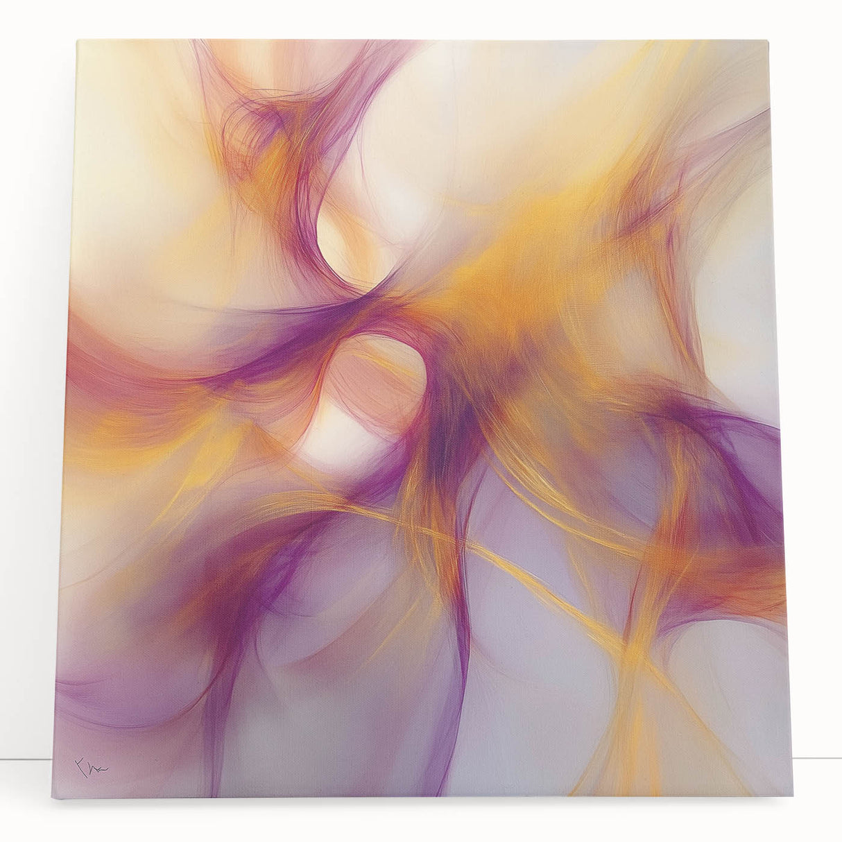 Minimalist Abstract Wall Art – Plum and Gold Flow on Soft Lavender