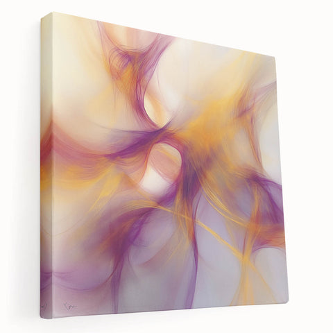 Minimalist Abstract Wall Art – Plum and Gold Flow on Soft Lavender