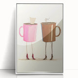 Art deco poster featuring a stylized food and drinks motif in pastel shades, framed in white acrylic.