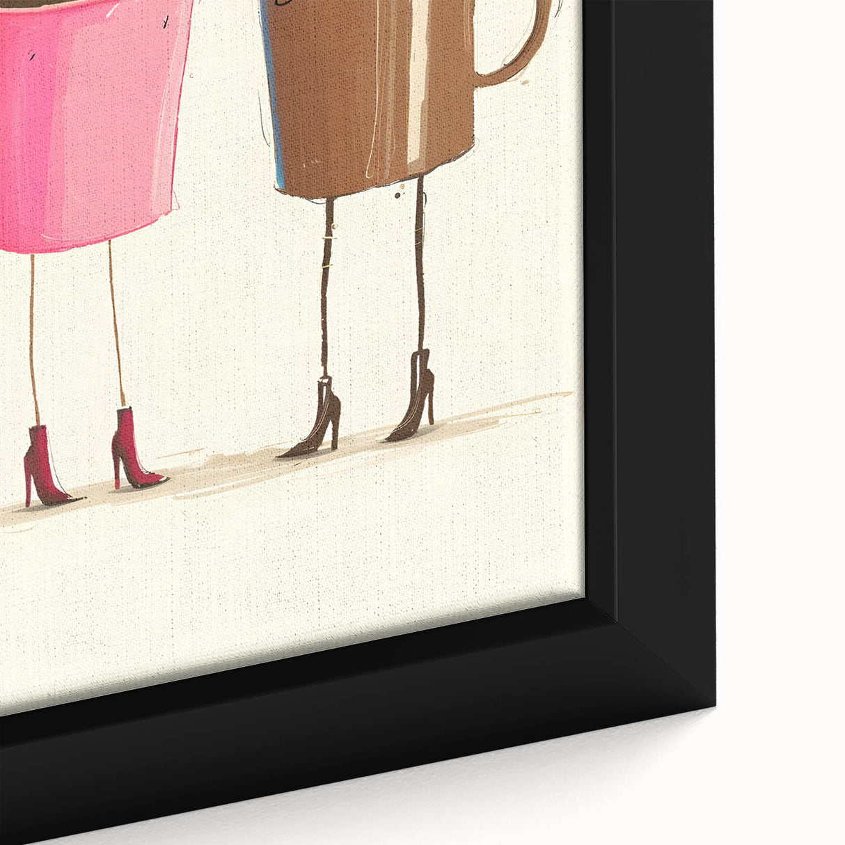 Extra large black wall art featuring colorful, textured food and drink motifs on a framed canvas.