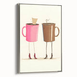 Framed canvas depicting a colorful vintage poster of landscape art with black borders, ideal for dining room decor.