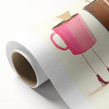 Art Deco poster featuring a stylized food and drinks motif in pastel shades on rolled canvas.