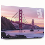 Acrylic glass landscape bridge design featuring a side view with visible pins, showcasing intricate details and vibrant colors, perfect for modern decor.