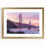 Elegant gold landscape bridge frame with a white mat, showcasing a serene bridge scene. Perfect for enhancing home decor or gallery displays.