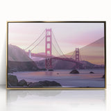 Framed acrylic artwork depicting a golden landscape bridge, showcasing intricate details and vibrant colors, ideal for modern home decor and art enthusiasts.