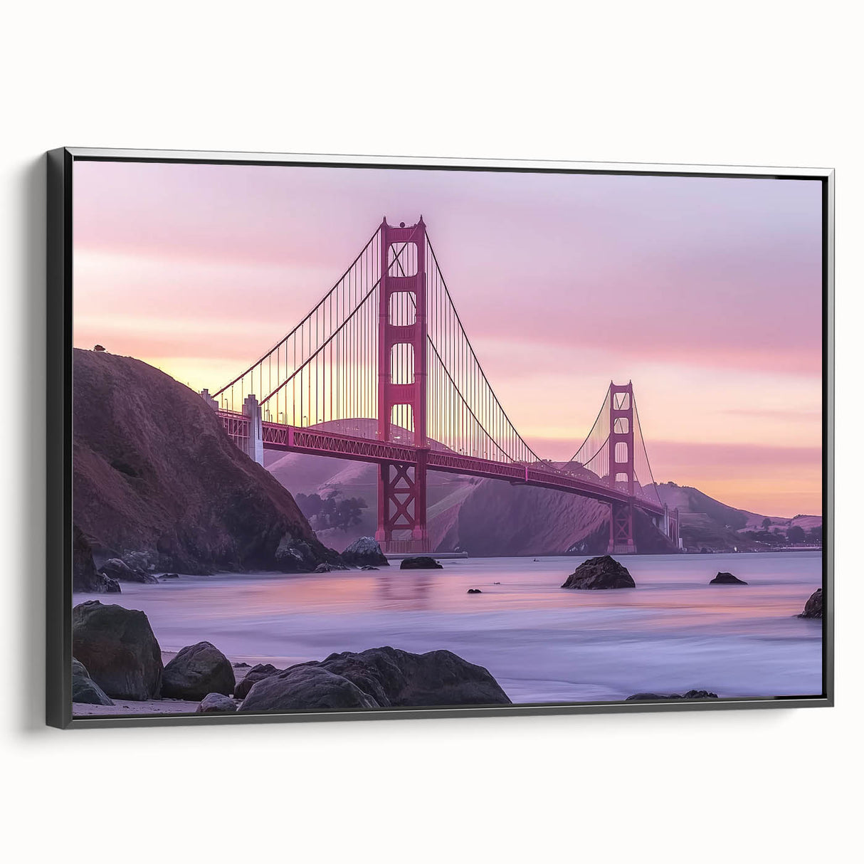 Framed canvas artwork depicting a serene landscape bridge scene, showcasing vibrant colors and detailed brushwork, perfect for enhancing home decor.