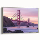 Framed canvas artwork depicting a serene landscape bridge scene, featuring vibrant colors and intricate details, accented with a silver frame for elegance.