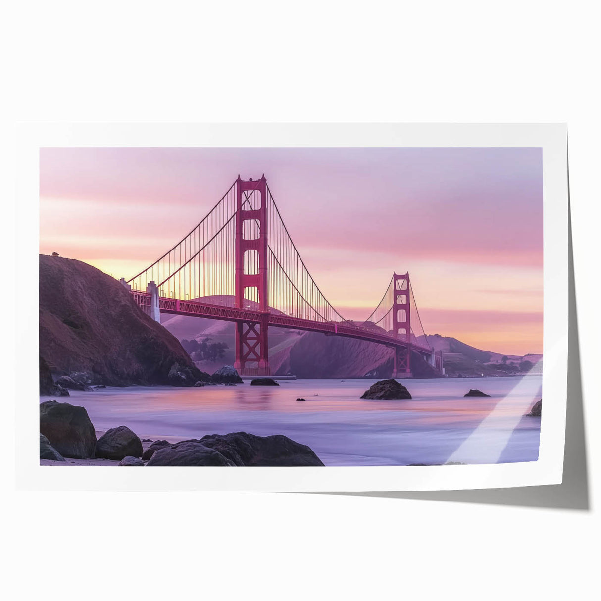 Rolled landscape canvas print showcasing a stunning bridge design, featuring vibrant colors and intricate details, presented in a durable cardboard tube for safe shipping. Ideal for home or office decor, this artwork adds a touch of elegance to any space.