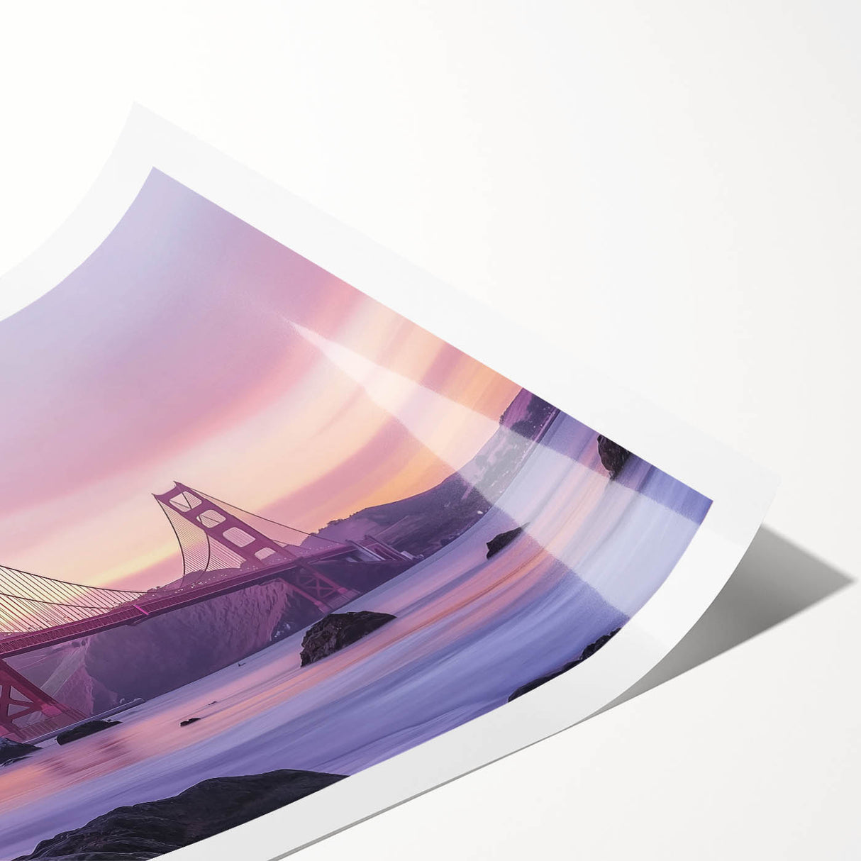 Landscape bridge rolled print showcasing intricate design details, vibrant colors, and textures, presented in a protective cardboard tube for safe shipping and display. Ideal for enhancing home decor with artistic flair.
