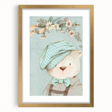 Charming Boys Room Wall Art – Bear with Floral Hat for Kids Rooms
