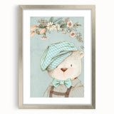 Charming Boys Room Wall Art – Bear with Floral Hat for Kids Rooms
