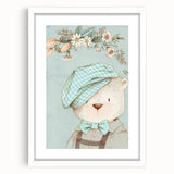 Charming Boys Room Wall Art – Bear with Floral Hat for Kids Rooms