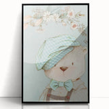 Charming Boys Room Wall Art – Bear with Floral Hat for Kids Rooms