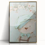 Charming Boys Room Wall Art – Bear with Floral Hat for Kids Rooms