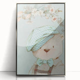 Charming Boys Room Wall Art – Bear with Floral Hat for Kids Rooms