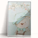 Charming Boys Room Wall Art – Bear with Floral Hat for Kids Rooms