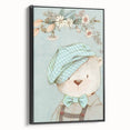 Charming Boys Room Wall Art – Bear with Floral Hat for Kids Rooms