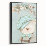 Charming Boys Room Wall Art – Bear with Floral Hat for Kids Rooms