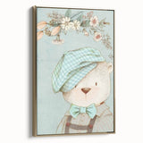 Charming Boys Room Wall Art – Bear with Floral Hat for Kids Rooms