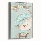 Charming Boys Room Wall Art – Bear with Floral Hat for Kids Rooms