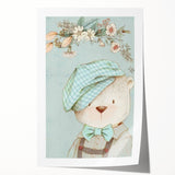 Charming Boys Room Wall Art – Bear with Floral Hat for Kids Rooms