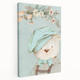 Charming Boys Room Wall Art – Bear with Floral Hat for Kids Rooms