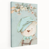 Charming Boys Room Wall Art – Bear with Floral Hat for Kids Rooms